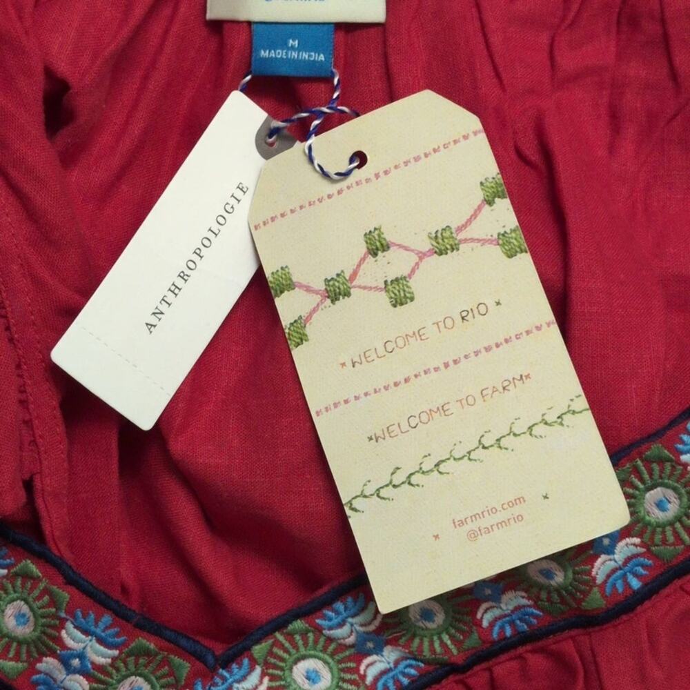 NWT Farm Rio Anthropologie Red Floral Embroidered Square Neck Boho Maxi Dress M - Picture 11 of 15
